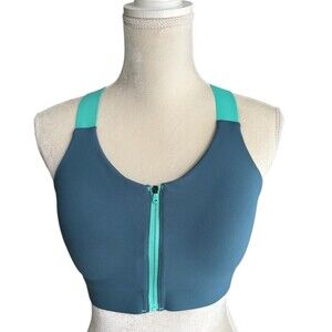 Duluth Trading Co High Impact Bonded Zip Front Sports Bra Size 8 Teal Blue